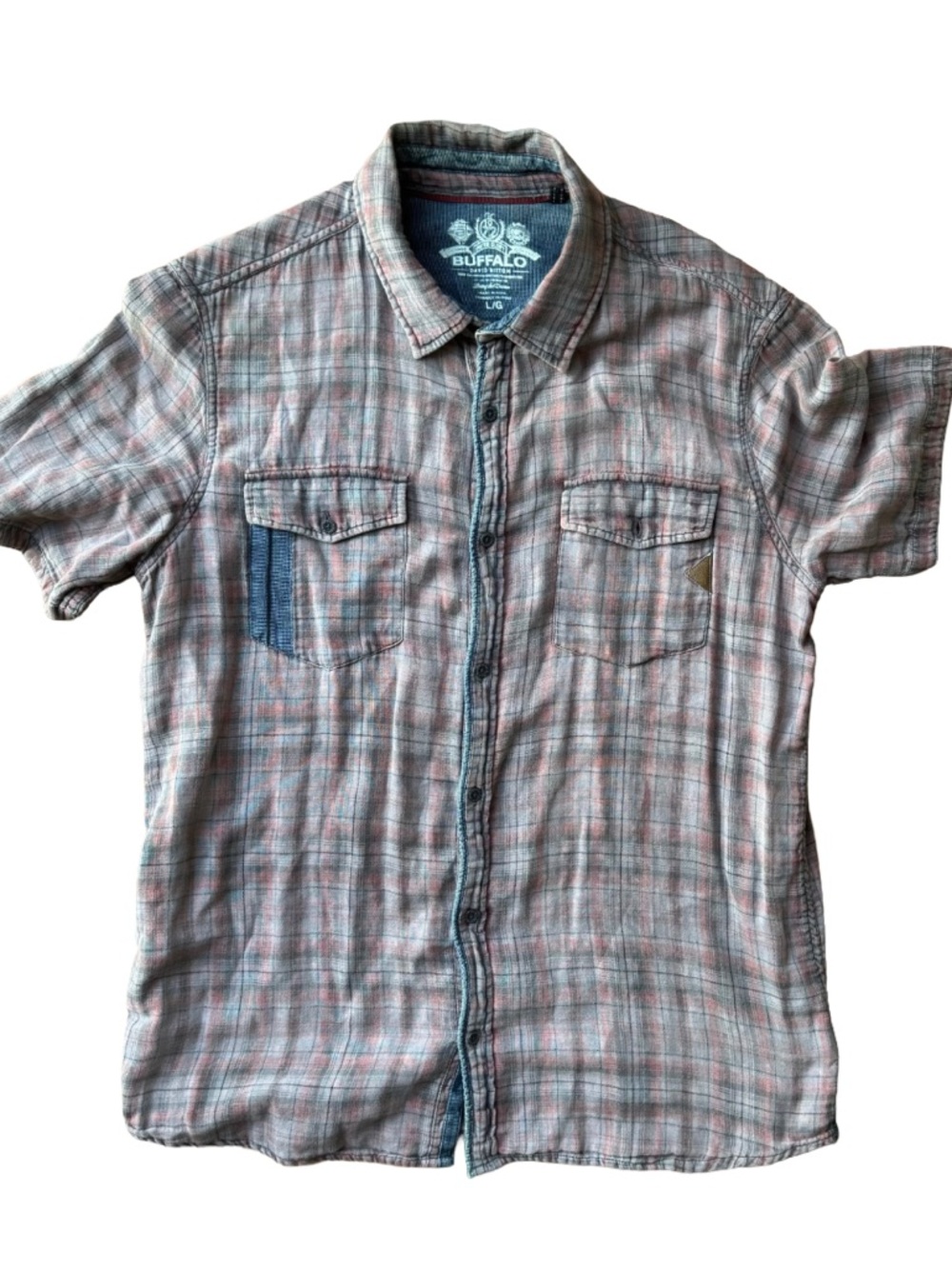 Buffalo Plaid Short-Sleeve Button-Up Shirt in Faded Red/Gray